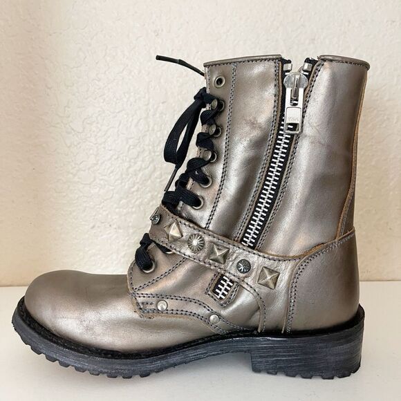 Ash Ryanna Studded embellished moto combat Boot gunmetal metallic 37.5/7.5 - Picture 6 of 14